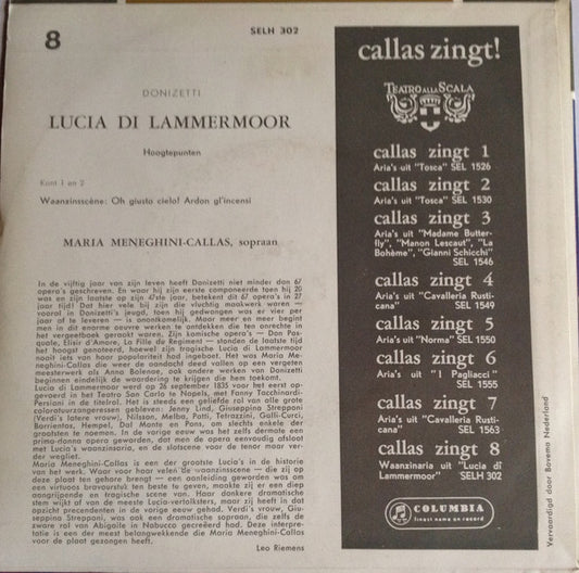 Maria Callas : Callas Zingt Waanzinaria Uit Lucia di Lammermoor (7", EP)