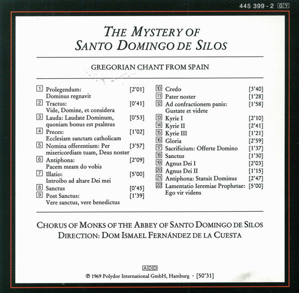 Coro De Monjes Del Monasterio De Santo Domingo De Silos : The Mystery Of Santo Domingo De Silos: Gregorian Chant From Spain (CD, Album, RE)
