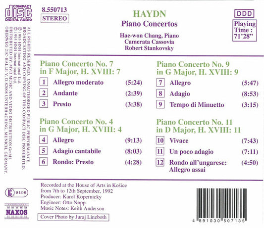 Joseph Haydn, Hae-won Chang, Camerata Cassovia, Robert Stankovsky : Piano Concertos (Nos. 4, 7, 9 And 11) (CD, Album)