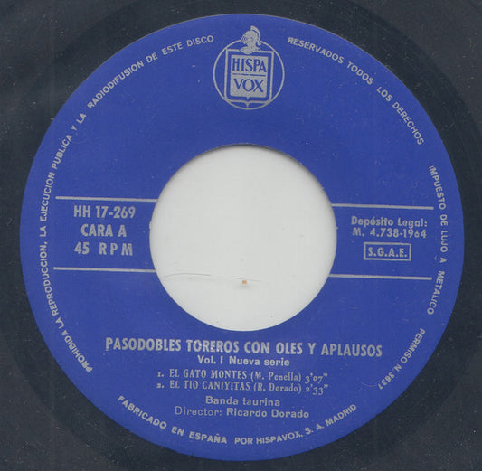 Banda Taurina : Pasodobles Toreros Con Olés Y Aplausos - Vol. 1 Nueva Serie (7", EP)