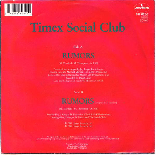 Timex Social Club : Rumors (7", Single)