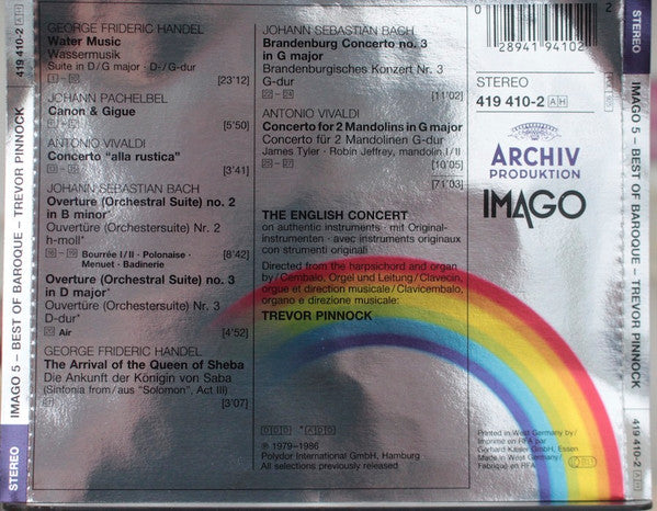 Johann Sebastian Bach : Georg Friedrich Händel : Antonio Vivaldi : Johann Pachelbel : The English Concert, Trevor Pinnock : Best Of Baroque (Air - Brandenburg Concerto No. 3 / Water Music / Concerto "Alla Rustica" / Canon & Gigue) (CD, Comp)