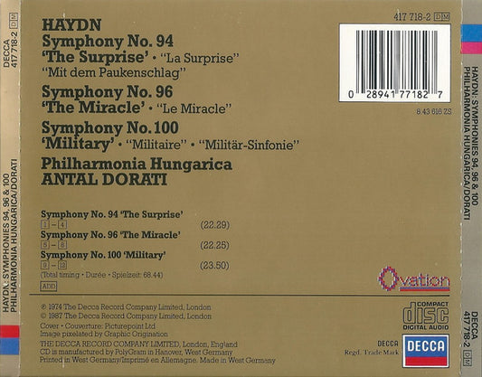 Haydn* - Philharmonia Hungarica, Antal Dorati : Symphonies 94, 96 & 100 (CD, Comp, RE, RM)