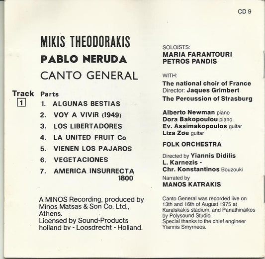 Mikis Theodorakis : Pablo Neruda Canto General (Minimax, Album)