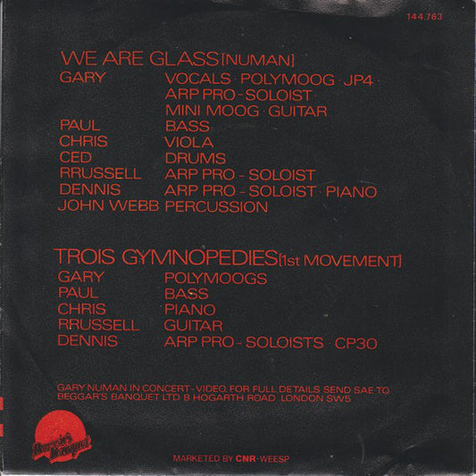 Gary Numan : We Are Glass (7", Single)