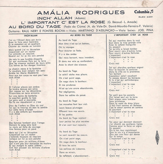 Amália Rodrigues : Inch' Allah (7", EP)