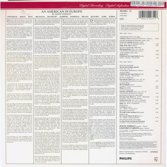 Jessye Norman, Geoffrey Parsons (2) : Live (An American In Europe) (LP)