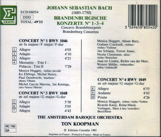 Johann Sebastian Bach, The Amsterdam Baroque Orchestra, Ton Koopman : Brandenburgische Konzerte 1-3-4 (CD, Album)