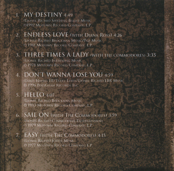 Lionel Richie : Truly - The Love Songs (CD, Comp, RE)