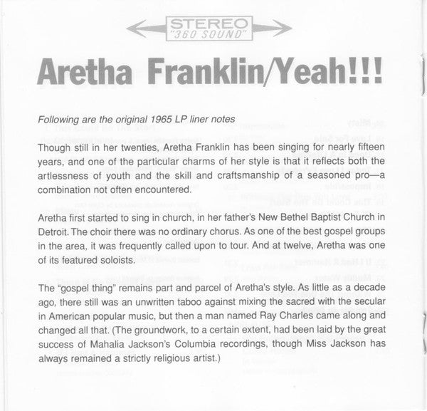 Aretha Franklin : Yeah!!! (CD, Album, RE, RM)