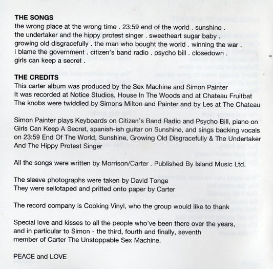 Carter The Unstoppable Sex Machine : I Blame The Government (CD, Album)
