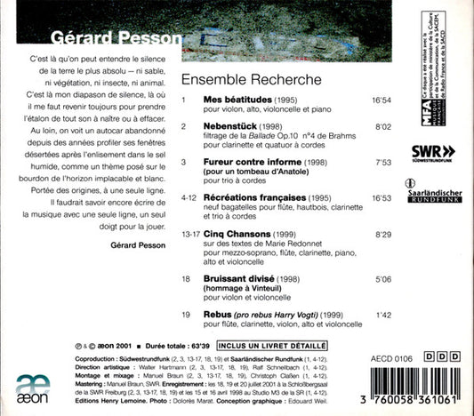 Gérard Pesson : Mes Béatitudes (CD)