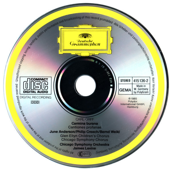 Carl Orff - June Anderson · Bernd Weikl · Philip Creech · Chicago Symphony Chorus And Chicago Symphony Orchestra · James Levine (2) : Carmina Burana (CD, Album, Pol)