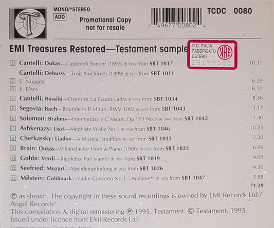 Various : EMI Treasures Restored - Testament Sampler (CD, Comp, Mono, Promo, RM, Smplr)