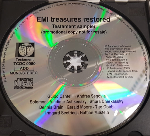 Various : EMI Treasures Restored - Testament Sampler (CD, Comp, Mono, Promo, RM, Smplr)