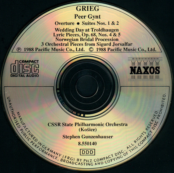 Edvard Grieg / Slovak State Philharmonic Orchestra, Košice / Stephen Gunzenhauser : Peer Gynt . Overture . Suites Nos. 1 & 2 . Lyric Pieces . Sigurd Jorsalfar . Wedding Day At Troldhaugen . Norwegian Bridal Procession (CD, Album)