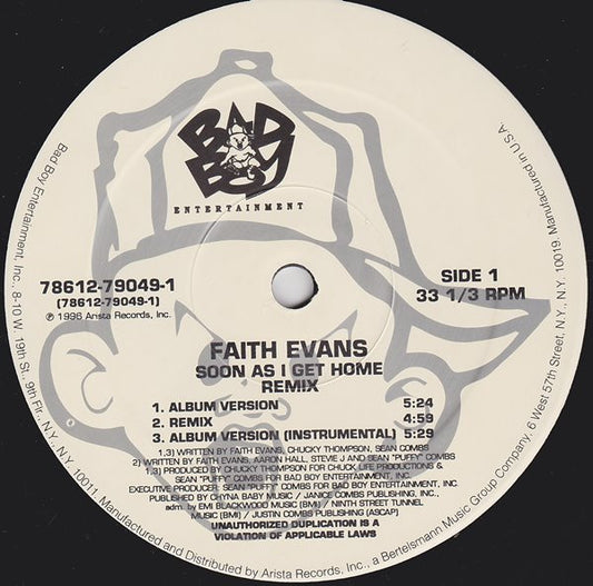 Faith Evans : Soon As I Get Home (Remix) (12")