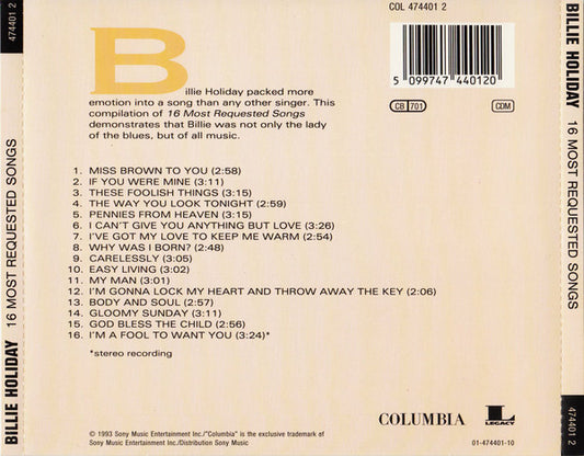 Billie Holiday : 16 Most Requested Songs (CD, Comp)