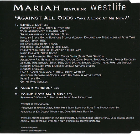 Mariah Carey Featuring Westlife : Against All Odds (Take A Look At Me Now) (CD, Maxi)