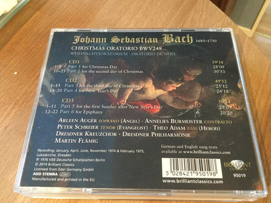 J.S. Bach*, Arleen Augér*, Annelies Burmeister, Peter Schreier, Theo Adam, Dresdner Kreuzchor, Dresdner Philharmonie, Martin Flämig : Weihnachtsoratorium BWV 248 (3xCD, Album)