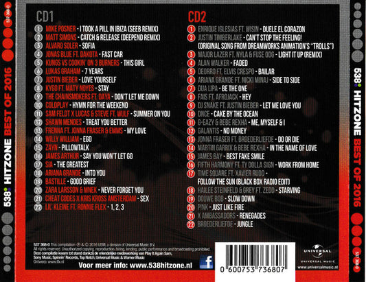 Various : 538 - Hitzone - Best Of 2016 (2xCD, Comp)