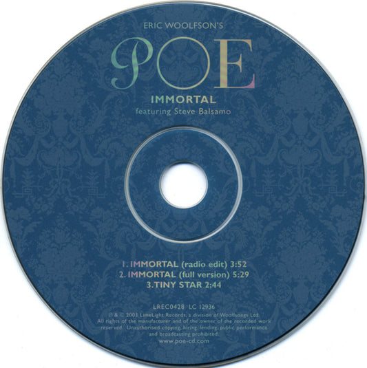 Eric Woolfson Featuring Steve Balsamo : Immortal (CD, Single)