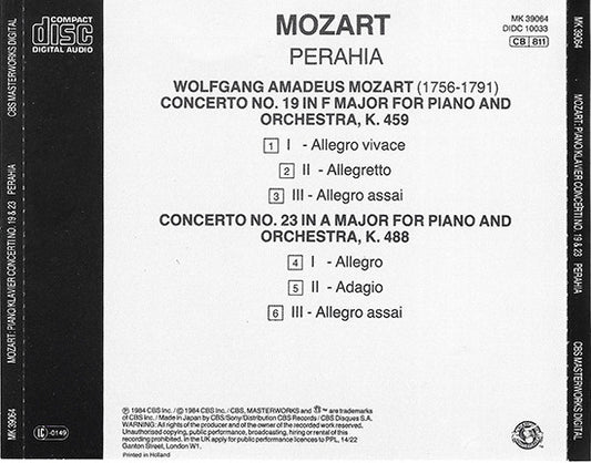 Murray Perahia, Wolfgang Amadeus Mozart, English Chamber Orchestra : Piano Concerti No. 19, K.459, No. 23, K. 488 (CD, Album)