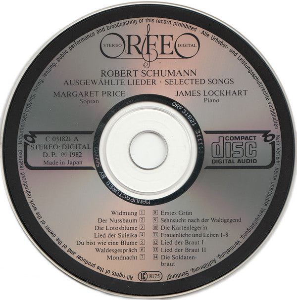 Robert Schumann - Margaret Price & James Lockhart : Lieder (CD, Album, RE)