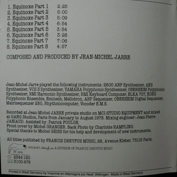 Jean-Michel Jarre : Equinoxe (CD, Album, RP)