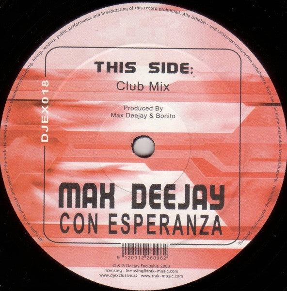 Max Deejay : Con Esperanza (12", S/Sided)