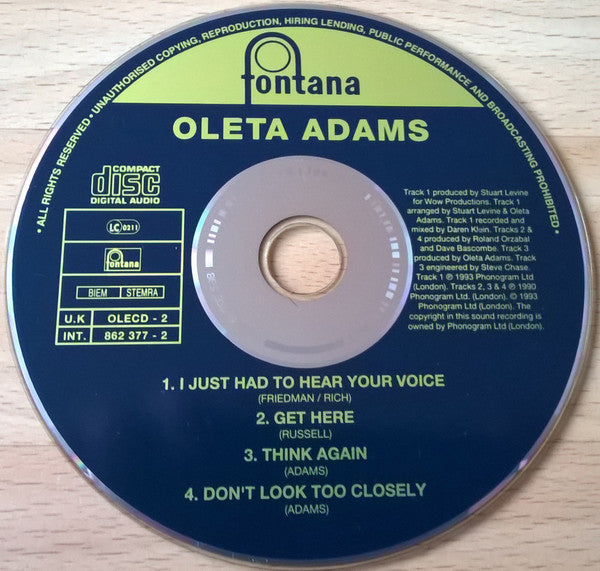 Oleta Adams : I Just Had To Hear Your Voice (CD, Maxi)