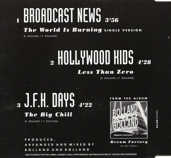 Bolland & Bolland : Broadcast News – The World Is Burning (CD, Single)
