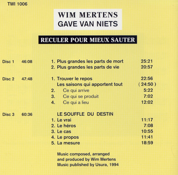 Wim Mertens : Gave Van Niets : Part IV (Reculer Pour Mieux Sauter) (3xCD)
