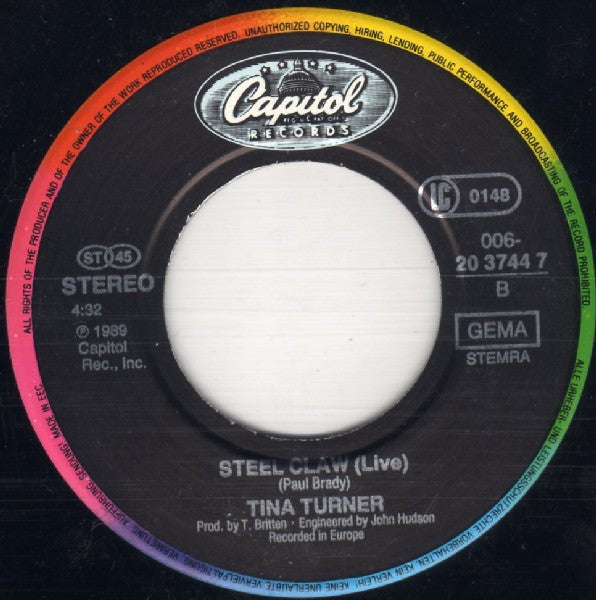 Tina Turner : I Don't Wanna Lose You (7", Single)