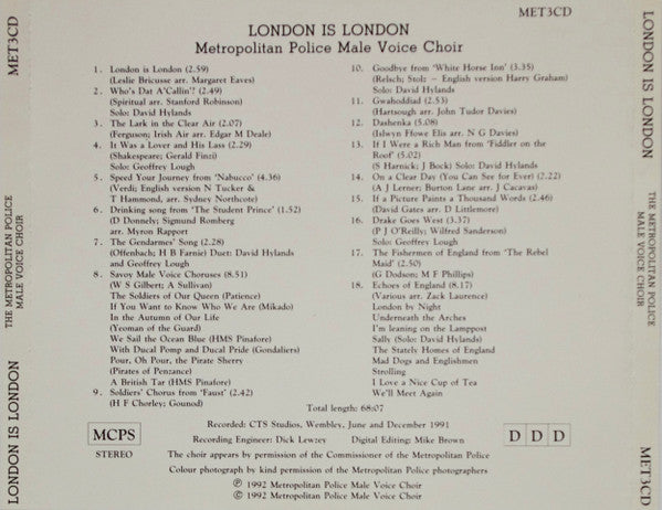 Metropolitan Police Male Voice Choir : London Is London (CD, Album)