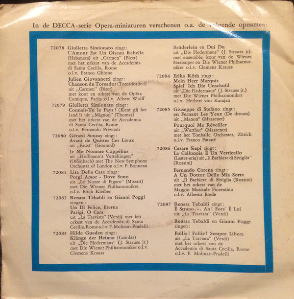 Giuseppe di Stefano met het Tonhalle-Orchester Zürich o.l.v. Franco Patane : La Fleur Que Tu M'avais Jetée / Salut! Demeure Chaste Et Pure (7", Mono)
