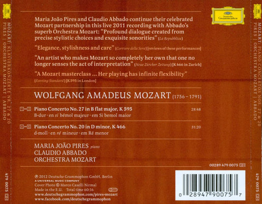 Wolfgang Amadeus Mozart – Maria-João Pires · Claudio Abbado · Orchestra Mozart : Piano Concertos Nos. 27 And 20 (CD, Album)