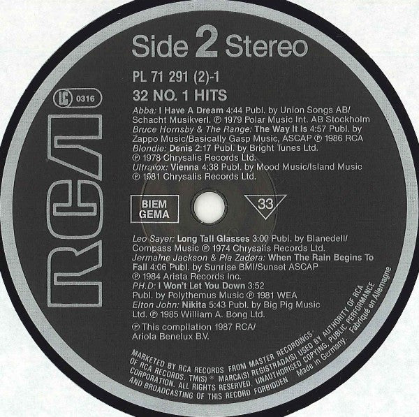 Various : 32 No. 1 Hits 1974-1986 (2xLP, Comp)