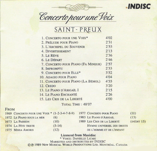 Saint-Preux : Concerto Pour Une Voix (CD, Comp)