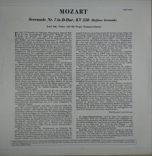 Wolfgang Amadeus Mozart, Josef Suk, Prague Chamber Orchestra : Haffner Serenade Nr. 7 In D-Dur, KV 250 (LP)