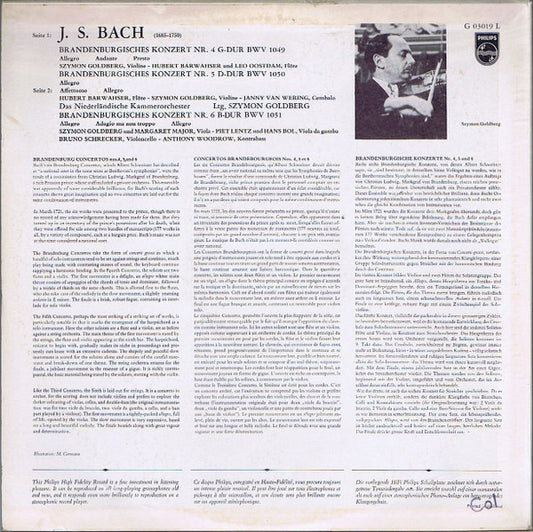 Johann Sebastian Bach, Netherlands Chamber Orchestra, Szymon Goldberg : Brandenburgische Konzerte IV - V - VI (LP)