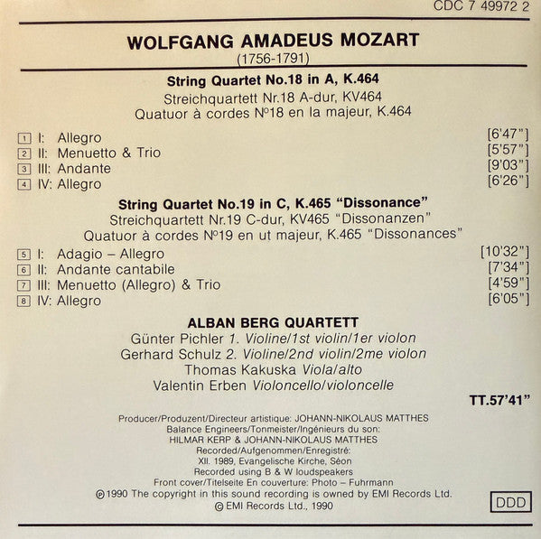 Mozart*, Alban Berg Quartett : String Quartets 18 & 19 (CD)