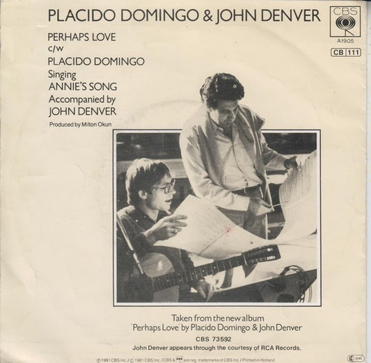 Placido Domingo & John Denver : Perhaps Love (7", Single)