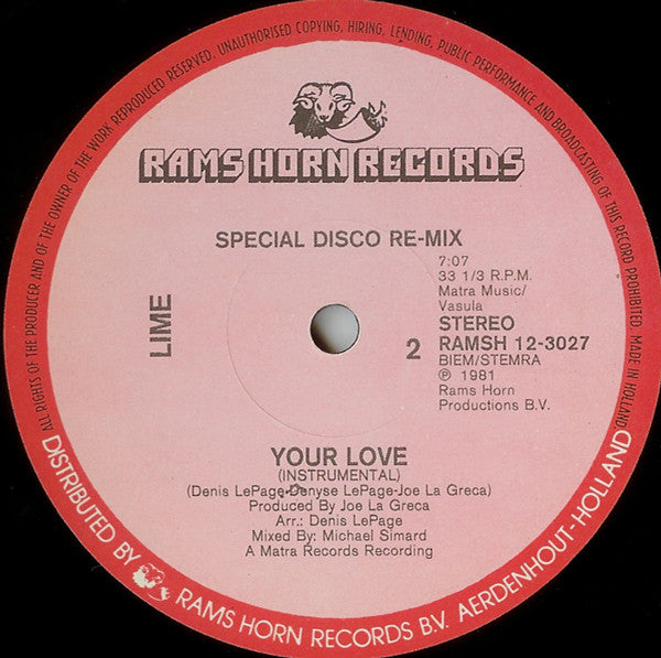 Lime (2) : Your Love (Special Disco Re-Mix) (12")