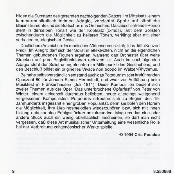 Louis Spohr, Ernst Ottensamer, Slovak State Philharmonic Orchestra, Košice, Slovak Radio Symphony Orchestra, Johannes Wildner : Clarinet Concertos Nos. 1 And 3 / Potpourri, Op. 80 (CD, Son)