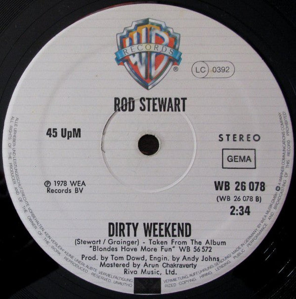 Rod Stewart : Da’ Ya’ Think I’m Sexy (12", Maxi, Ltd)