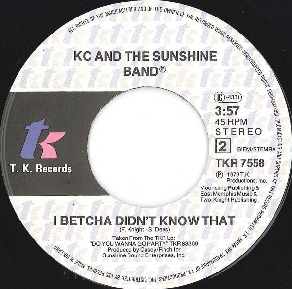 KC & The Sunshine Band : Please Don't Go (7", Single)