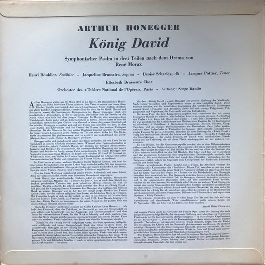 Denise Scharley, Arthur Honegger, Henri Doublier, Jacqueline Brumaire, Jacques Pottier, Choeurs Elisabeth Brasseur, Orchestre National De L'Opéra De Paris, Serge Baudo : König David (2xLP, Album)