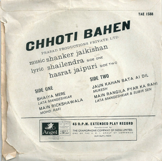Shankar-Jaikishan : Chhoti Bahen (7", EP)