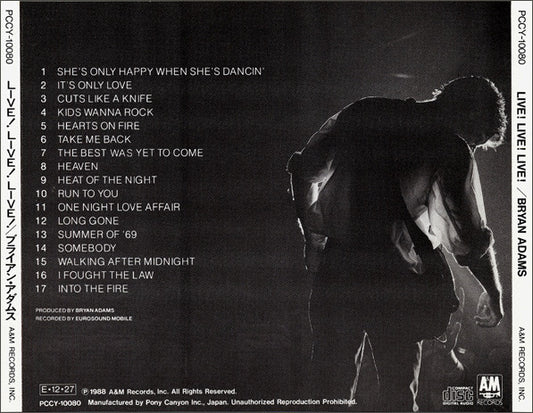 Bryan Adams = Bryan Adams : Live! Live! Live! (CD, Album)
